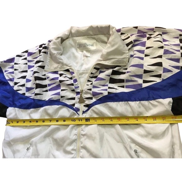 Vintage Wilson Windbreaker Jacket Womens Large L Tennis White Purple Geometric - Picture 8 of 13